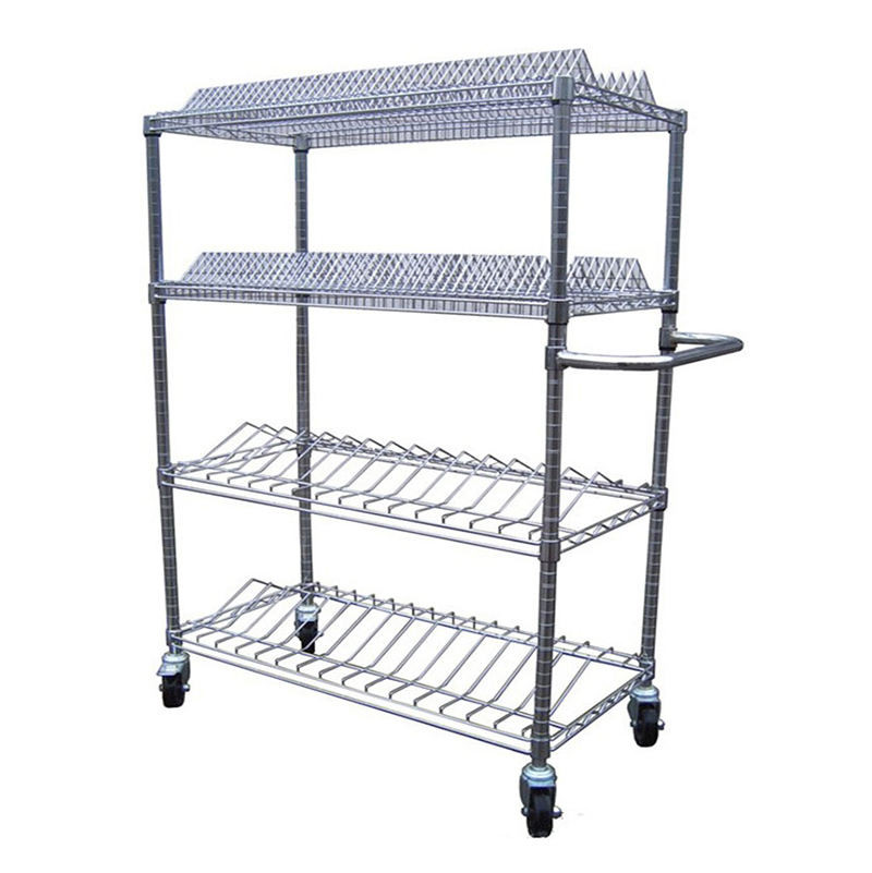 Heavy Duty Chrome ESD Antistatische SMD Reel Frame Wire Shelf Trolley voor magazijnopslag